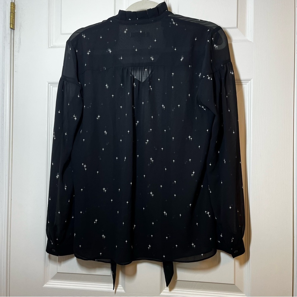 HOBBS LONDON Black Sheer Blouse with White Accents Size 6 - Picture 2 of 5